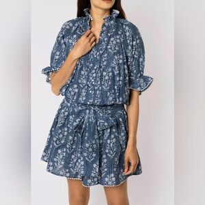 Juliet Dunn Small Flower Block Print Blouson Dress midnight